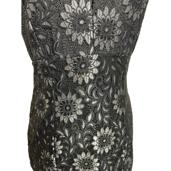 Enfocus Black Silver Maxi Size 8 Floral Lace Sheath Party Evening Goth - Picture 3 of 16
